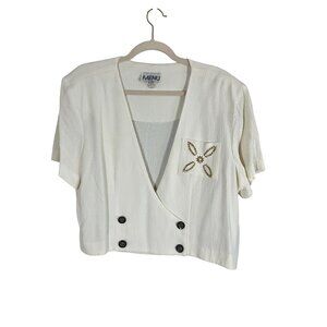 Retro Floral Metallic Blazer Cream 16 Soldier Preppy Classic Chic Festive 90s